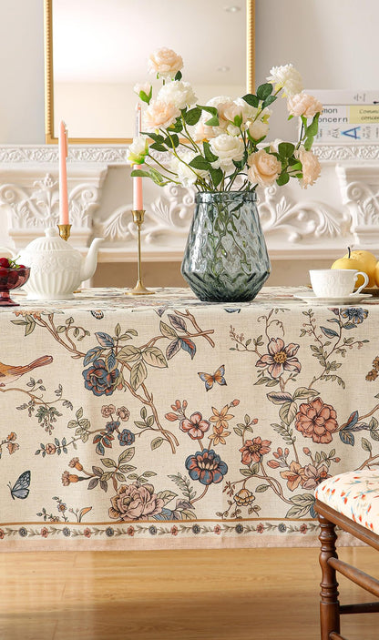 ISAENNE Designer French Light Beige Table Cloth for Rectangle Table,Linen Florals and Birds Pattern Tablecloth,Durable Decorative Tablecloths for Dining Thanksgiving Kitchen,55"*79"-Cornucopia