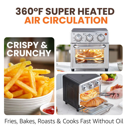 Elite Gourmet EAF0852SS 8.5Qt. Capacity Air Fryer Oven, Air Fry, Broil, Toast, Bake & Broil with Convection, Time and Temperature Controls, 800-Watts, Includes 25 Delicious Recipes, Stainless Steel
