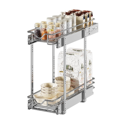 DINDON Pull Out Cabinet Organizer (7-1/2" W x 21-1/2"D), Cabinet Pull Out Shelves, 2 Tier Pull Out Drawers for Kitchen Cabinets, Wire Basket Slide Out Shelf for Cabinet Organization