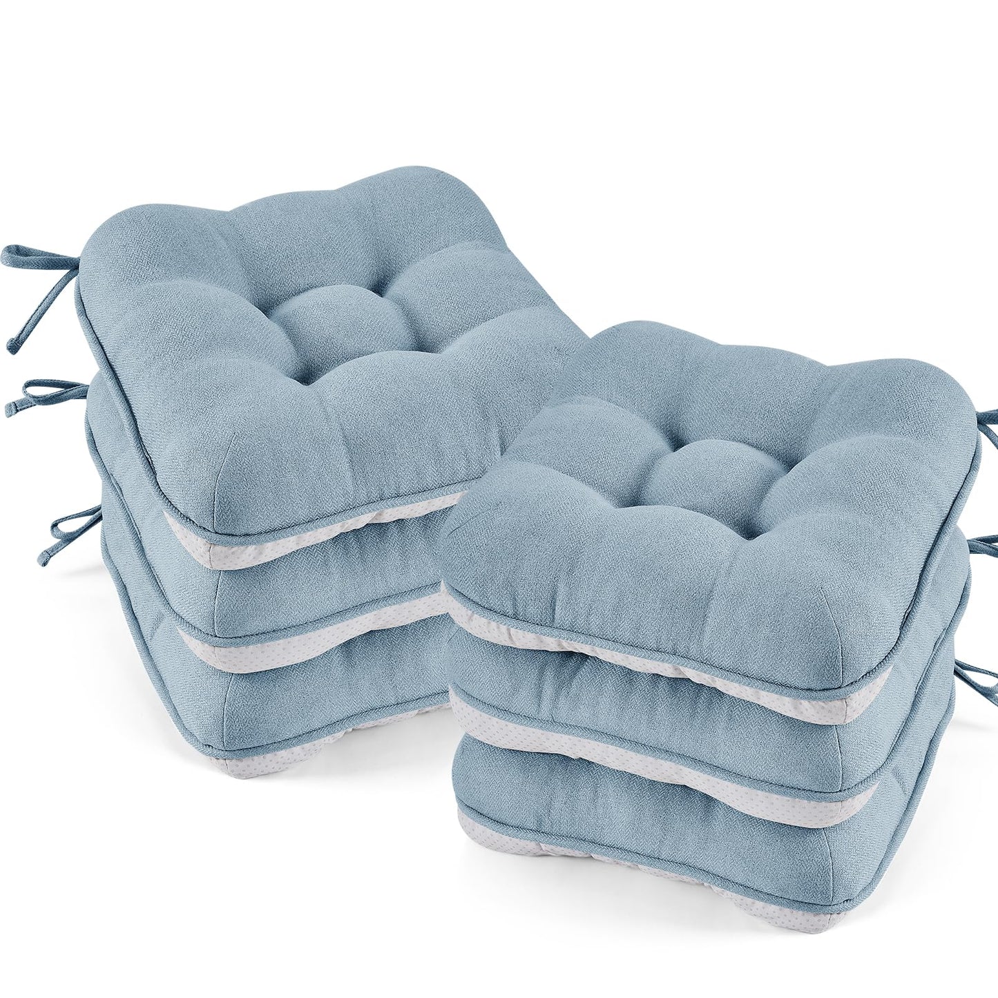 BETU Chair Cushions for Dining Chairs Set of 6,3.5" Thick Kitchen Table Chair Pads with Ties,Non Slip Backing and Covers, Seat Cushion for Dining Room,Bar,Patio Chairs,15.5"X15.5"X3.5",Smoky Blue