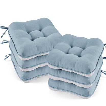 BETU Chair Cushions for Dining Chairs Set of 6,3.5" Thick Kitchen Table Chair Pads with Ties,Non Slip Backing and Covers, Seat Cushion for Dining Room,Bar,Patio Chairs,15.5"X15.5"X3.5",Smoky Blue