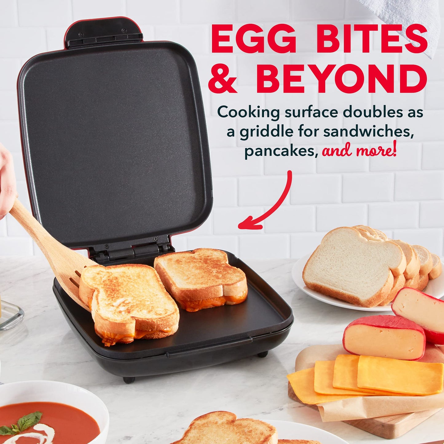 Dash Family Size Egg Bite Maker - Electric Egg Bite Maker with Non-Stick Silicone Cups - Space-Saving Design & Quick Cleanup - Make Sandwiches, Healthy Snacks & Desserts - 9 Servings, Red