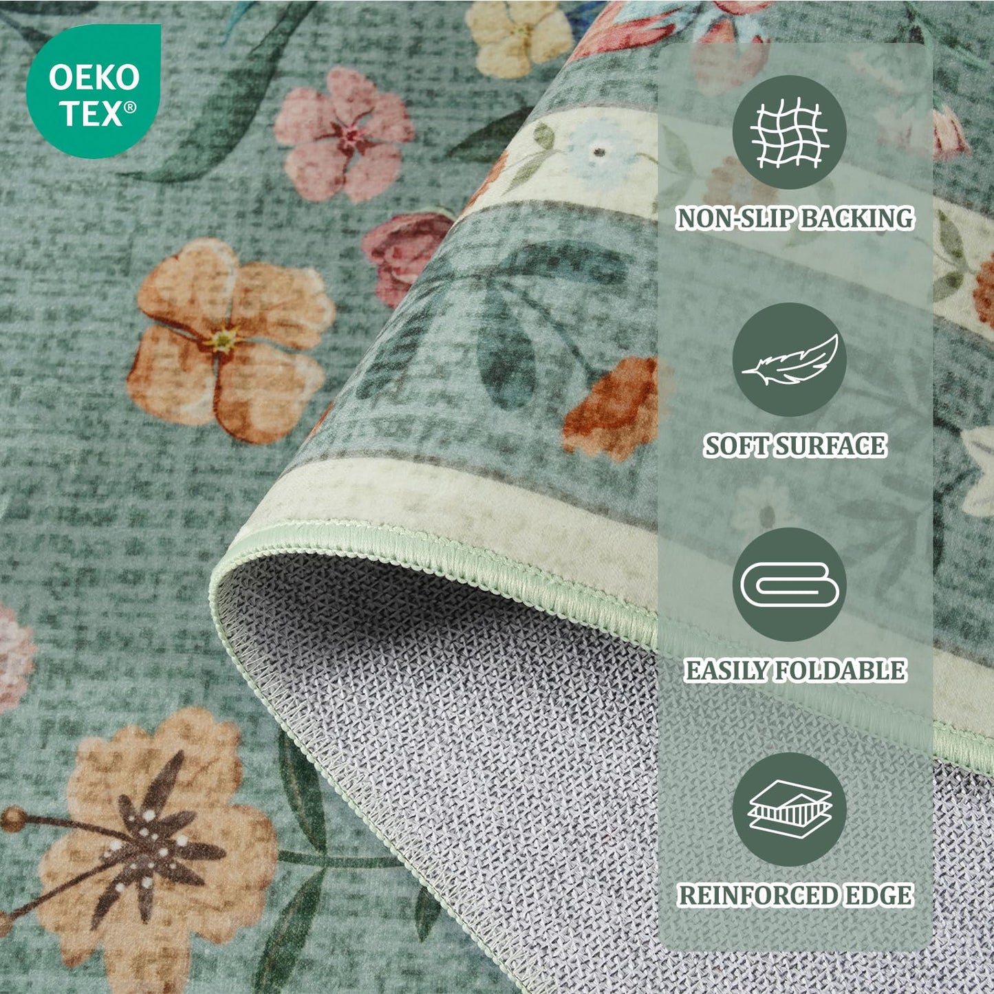 Iplusmall 5x7 Area Rugs for Living Room, Soft Washable Insect Rug for Bedroom, Floral Butterfly Low Pile Modern Carpet Non Slip Thin Large Throw Carpets for Dining Room Kitchen Home Office,Light Green