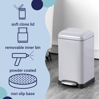 happimess HPM1012E Betty Retro Mini 3.2-Gallon Step-Open Trash Can, Fingerprint Resistant, Modern, Minimalistic for Home, Kitchen, Laundry Room, Office, Bedroom, Bathroom, Fog Gray