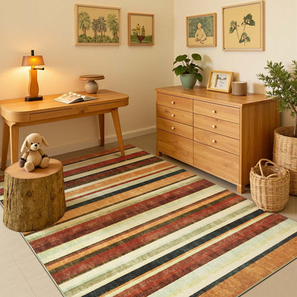 jinchan 5x7 Area Rug Modern Striped Rug Washable Rug Soft Large Indoor Floor Cover Non Slip Colorful Carpet for Bedroom Kitchen Dining Room Home Office, Caramel Dusk