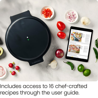 Chefman Everything Maker & Pizza Oven – 1440W Countertop Electric Pizza Maker with 12” Nonstick Cooking Plates, Plus Makes Quesadillas, Omelettes and More, with Indicator Lights and Vertical Storage