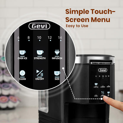 Gevi Single Serve Coffee Maker for K Cup and Ground Coffee, Pod Coffee Maker with 40oz Water Reservoir, 6 to 14 oz. Brew Sizes, Black