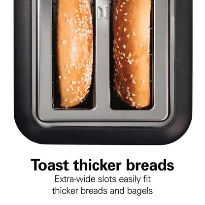 Hamilton Beach Gourmet 2 Slice Slot Toaster with Extra Long & Wide Slots, Sure-Toast Technology, Shade Selector with 7 Browning Levels, Bagel Setting, Matte Black and Stainless Steel (22996)