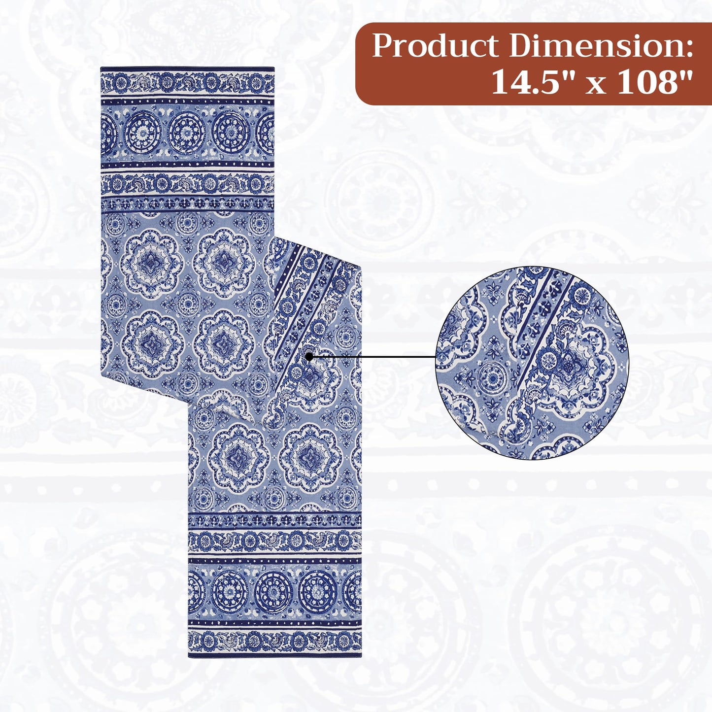 Maison d' Hermine Table Runner 100% Cotton Double Layer Table Runners 108 inches Long Decorative for Home Kitchen Dining Party Gifts for Mothers Day Spring Summer (Melodie Bleue )