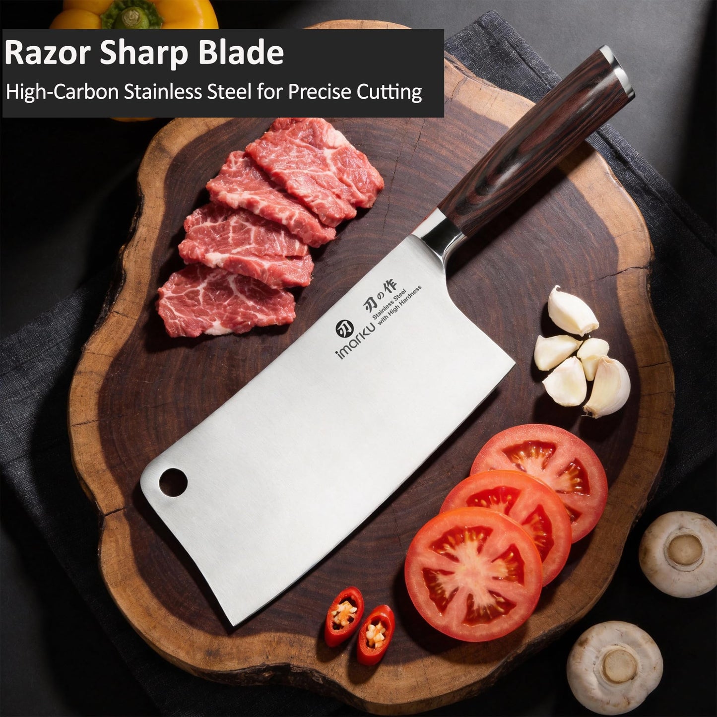 imarku Cleaver Knife 7 Inch Meat Cleaver, Japanese High Carbon Stainless Steel Butcher Knife with Ergonomic Handle, Ultra Sharp Chopping Knife, Kitchen Gadgets for Home/Restaurant, Mothers Day Gifts