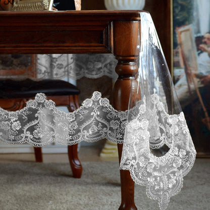 Jusmate Clear Vinyl Tablecloth Protector Transparent PVC Lace Border Plastic Waterproof Oil-Proof Rectangle Table Cover for Kitchen Home Dining Holiday Decoration (White, 60 x 104 Inch)