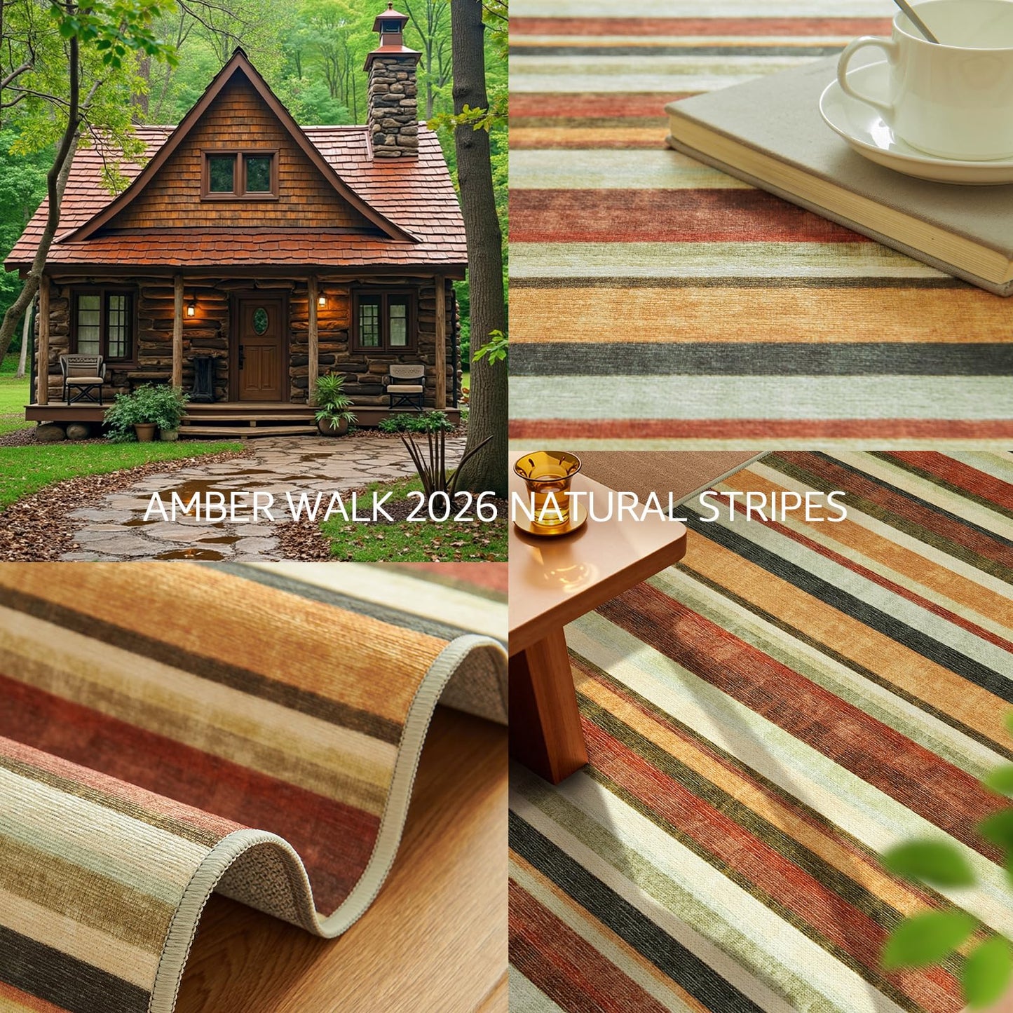 jinchan 5x7 Area Rug Modern Striped Rug Washable Rug Soft Large Indoor Floor Cover Non Slip Colorful Carpet for Bedroom Kitchen Dining Room Home Office, Caramel Dusk