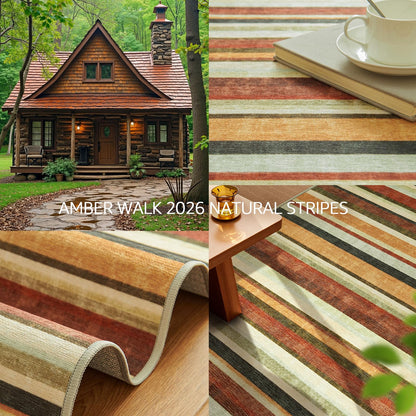 jinchan 5x7 Area Rug Modern Striped Rug Washable Rug Soft Large Indoor Floor Cover Non Slip Colorful Carpet for Bedroom Kitchen Dining Room Home Office, Caramel Dusk