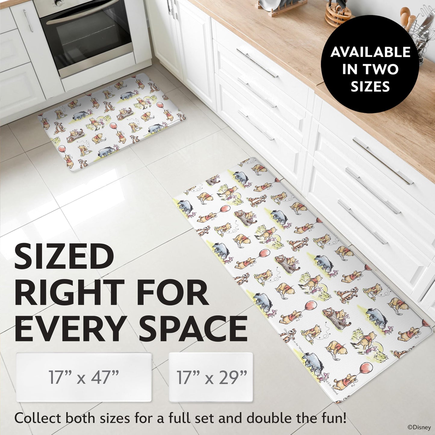 Disney Anti-Fatigue Kitchen Mats for Floor – Cushioned Kitchen Floor Mats with Non-Slip Backing – Water Resistant, Easy-to-Clean PVC Foam Mat – Mickey, Minnie, Stitch & Winnie the Pooh Designs