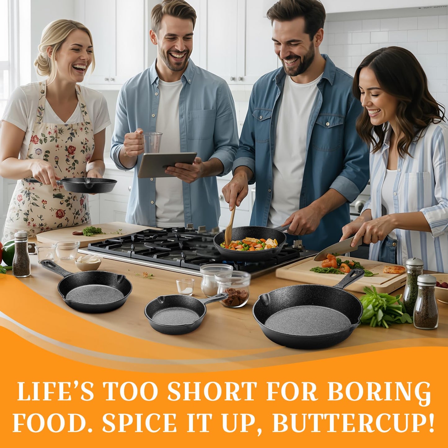 Vesici 5 Pcs Cast Iron Skillet Frying Pans with Drip-spouts Circle Non-stick Frying Skillet Omelette Pan Safe Healthy Cookware for Home Barbecue Kitchen Party Restaurant Catering Service (Mixed Size)