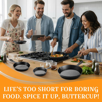 Vesici 5 Pcs Cast Iron Skillet Frying Pans with Drip-spouts Circle Non-stick Frying Skillet Omelette Pan Safe Healthy Cookware for Home Barbecue Kitchen Party Restaurant Catering Service (Mixed Size)