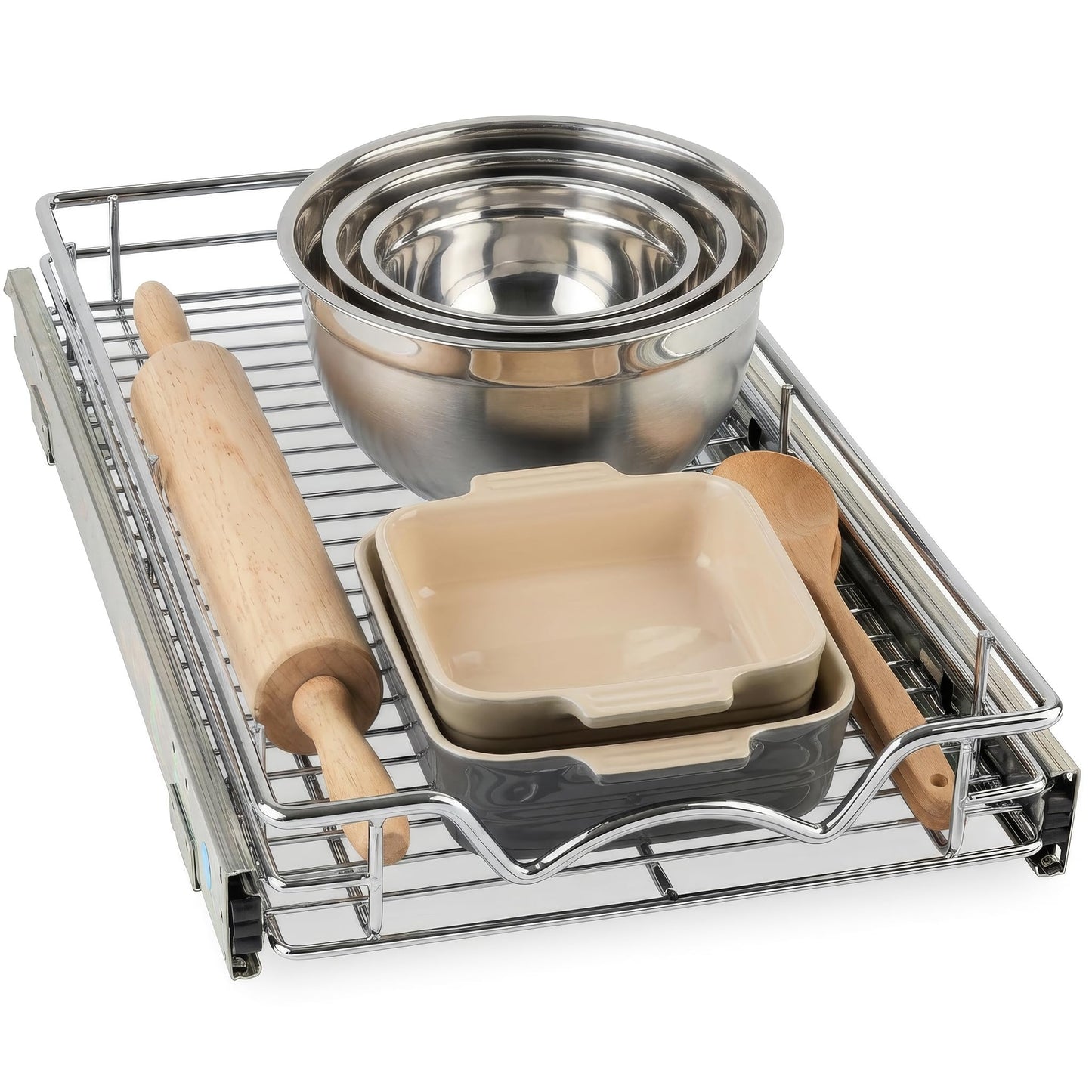 HOLDN’ STORAGE Pull Out Cabinet Organizer, Heavy Duty Caddy w/Lifetime Limited Warranty -11”W x 21”D - Requires At Least 12-1/4” Cabinet Opening, Steel Metal Cabinet Drawers Slide Out, Chrome