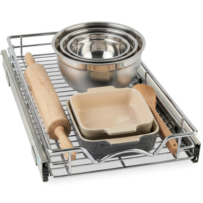 HOLDN’ STORAGE Pull Out Cabinet Organizer, Heavy Duty Caddy w/Lifetime Limited Warranty -11”W x 21”D - Requires At Least 12-1/4” Cabinet Opening, Steel Metal Cabinet Drawers Slide Out, Chrome
