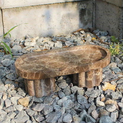 Natural Travertine Marble Oval Tray with 2 Legs, 10" Vanity Decorative Tray for Countertop Organizer, Catchall Tray for Perfume, Candles, Jewelry Dish