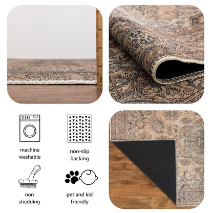 Keen Home Design 2x10 Rug - Machine Washable Runner Rug with Non-Slip Backing, Ideal for Hallway, Entryway, Kitchen, Laundry Room - Vintage, Easy Clean, Durable, Low Pile - (2'6" x 10')