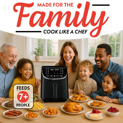 Gourmia Air Fryer - 7 Qt Large Capacity, FryForce 360º, Digital Display with 12 Presets, Roast, Bake, Broil, Dehydrate, Dishwasher Safe Accessories, Black