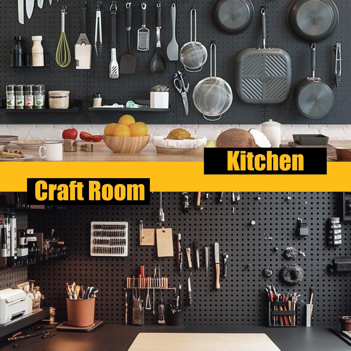 Spampur Peg Board, 8 Pack Metal Pegboard Panels with 50 Hooks, Black Pegboards Wall Organizer, Heavy Duty Peg Board for Walls Home, Garage Tool Storage, Office Organization, Craft Room, Kitchen