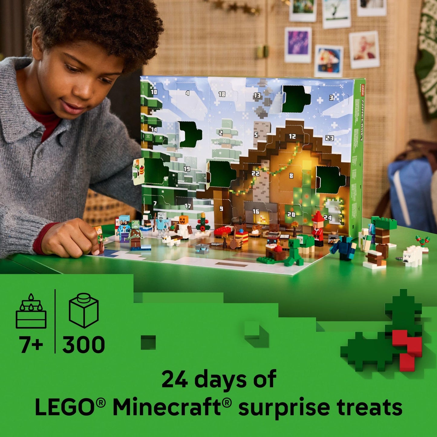 LEGO Minecraft Advent Calendar 2025, 24 Buildable Surprises, 8 Minifigures, Ages 7+, Holiday Countdown Gift, 21280