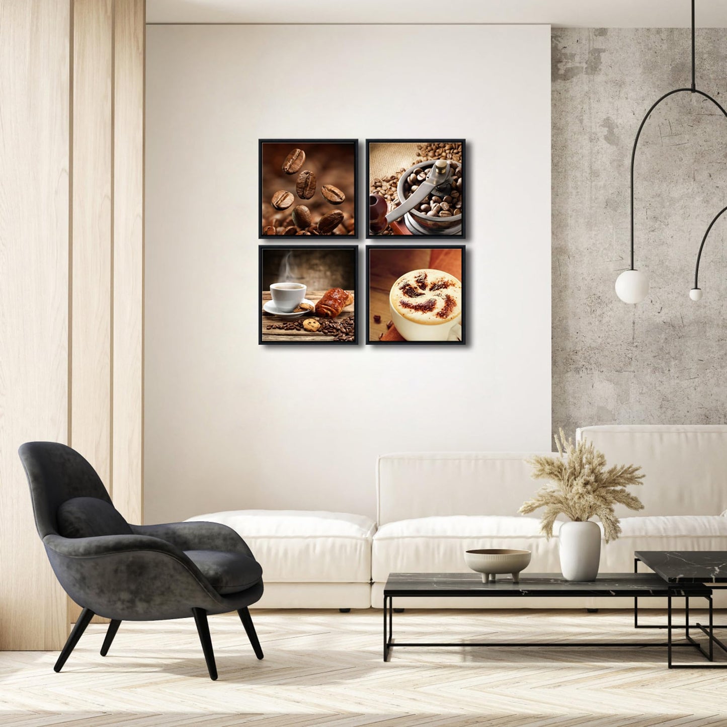 Wieco Art Black Framed 4 Panels Canvas Wall Art Coffee Bean Kitchen Canvas Prints Wall Art for Living Room Decor Bedroom Home Bathroom Wall Decor