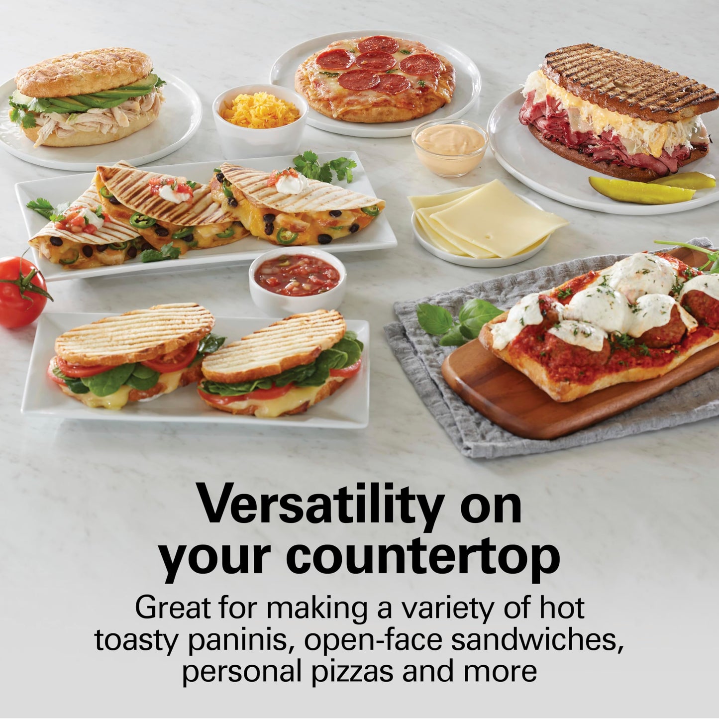Hamilton Beach Panini Press Sandwich Maker & Electric Indoor Grill with Locking Lid, Opens Wide to Fit Any Thickness for Quesadillas, Burgers & More, Nonstick 8" x 10" Grids, Chrome (25460MNA)