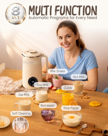 Wamery 32oz Nut Milk Machine (Black) - Soy Milk Maker for Almond & Oat, Fruit Blender, Automatic Heated Programs, Self‑Cleaning, Delay Start, Keep Warm & Boil Water, 1‑Liter Capacity with Starter kit
