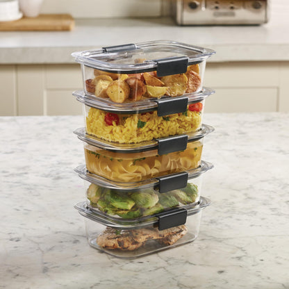 Rubbermaid Brilliance 10-Piece Food Storage Container Set, 3.2-Cup, Clear/Grey, Dishwasher Safe, Meal Prep & Lunch