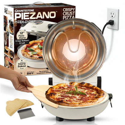 PIEZANO Crispy Crust Pizza Oven by Granitestone – 12 Inch Electric Pizza Oven Indoor Countertop Maker with Ceramic Stone Heats up to 800˚F for Delicious Stone Baked Pizzeria Style Pizza at Home