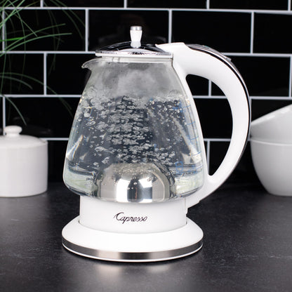 Capresso H2O Glass Kettle, 240.02, White and polished chrome, 48 ounces