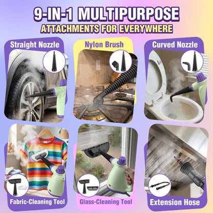 1050W Powerful Steam Cleaner with 9pcs Accessories & Safety Lock, Quick Heating Pressurized Handheld Steam Cleaner for Home, Multi-Surface Steamer Cleaner for Car, Window, Bathroom, Grout and More
