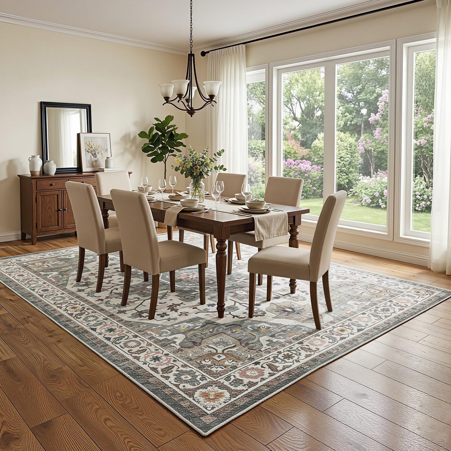 HOOBRO 6 x 9 ft Area Rugs for Living Room, Washable Non-Slip Stain Resistant Rug, Large Carpets, Pet Friendly Low Pile Soft Rug, for Bedroom Kitchen Dining Room Home Office, Vintage Green GN04AR01