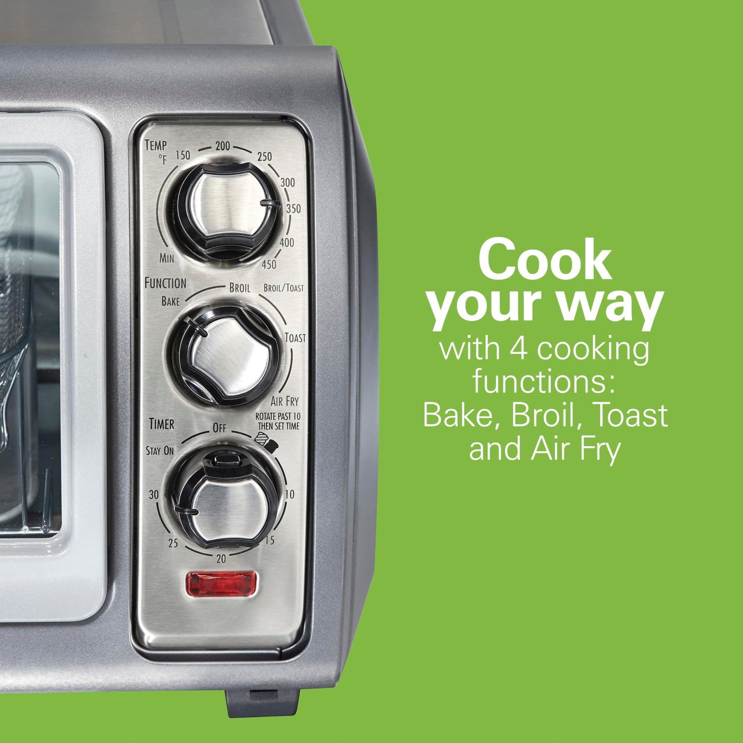 Hamilton Beach Air Fryer Toaster Oven Combo with Large Capacity, Fits 6 Slices or 12” Pizza, 4 Cooking Functions for Convection, Bake, Broil, Roll-Top Door, Easy Reach Sure-Crisp, Stainless Steel