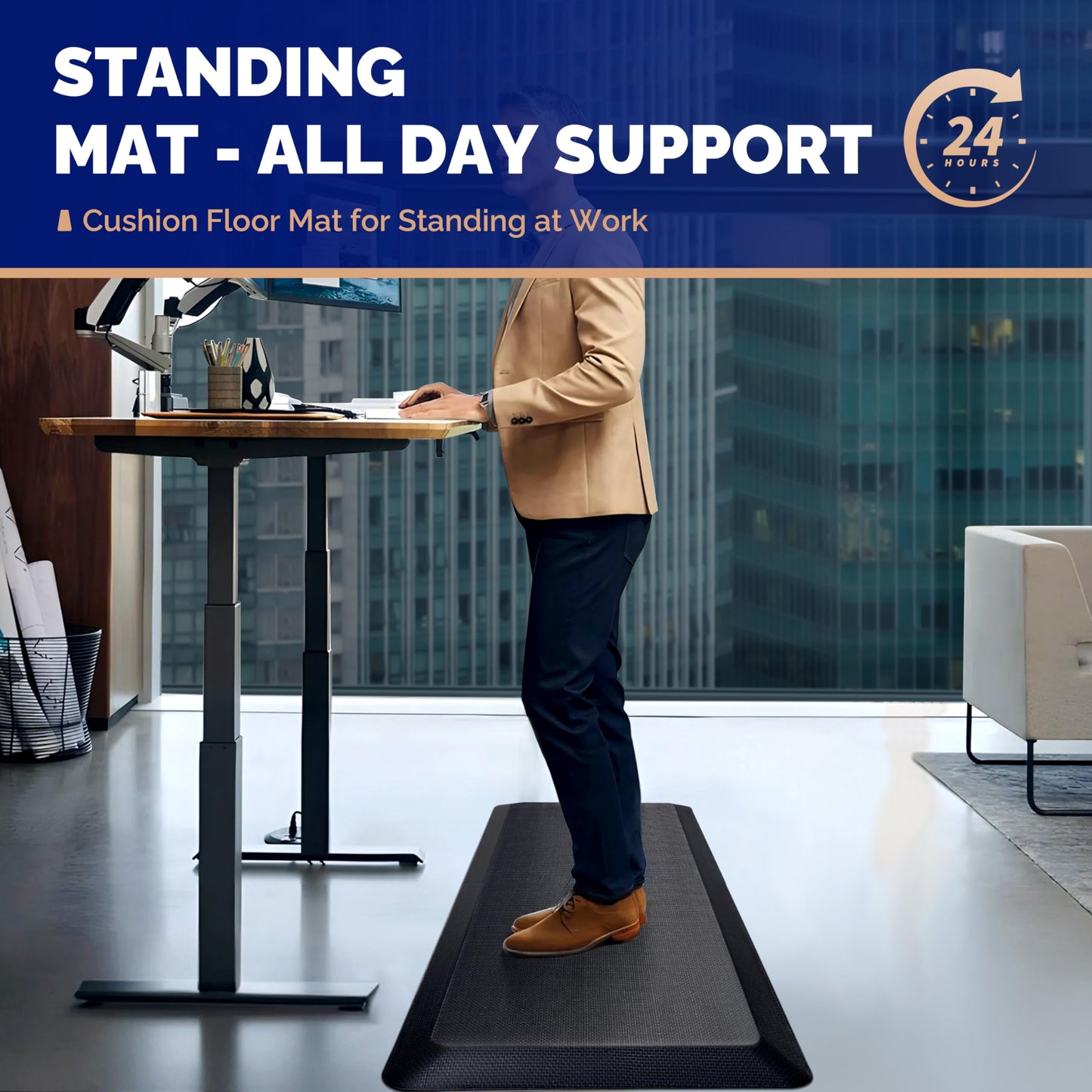 FEATOL Anti Fatigue Mat for Standing, 9/10 Extra Thick Ergonomic Standing Desk Mat, Comfort Memory Foam Standing Mat at Home,Office All Day (24" x 36", Black, 1PC)