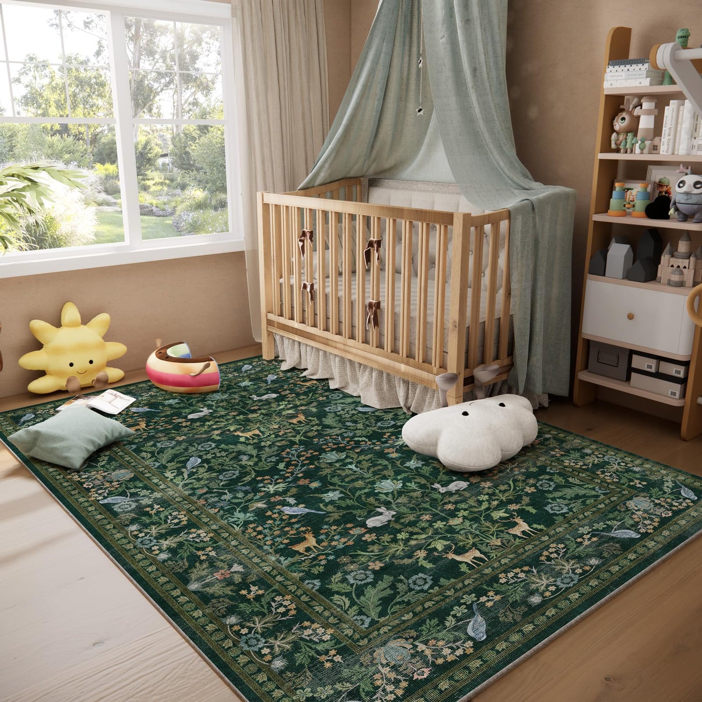 Washable Area Rugs for Living Room: 5x7 Rug Stain Resistant Non Slip Low Pile Lightweight Soft Carpets Rugs for Bedroom Kitchen Dining Room Nursery Kids Room Farmhouse Home Office Indoor
