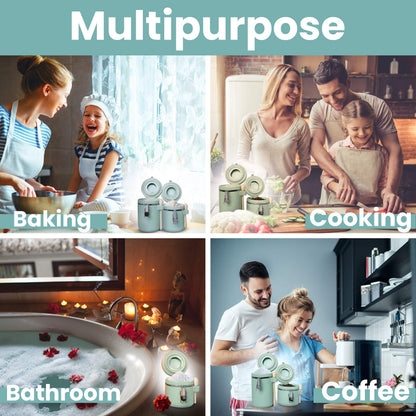 Home Intuition 4-Piece Ceramic Kitchen Canisters Set, Airtight Containers with Wooden Spoons Reusable Chalk Labels and Marker for Sugar, Coffee, Flour, Tea (Mint)