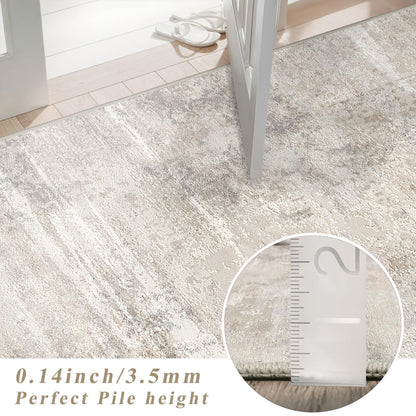 Living Room Area Rugs 4x5 - Modern Abstract Washable Bedroom Rugs with Non Slip Backing Soft Low Pile Carpet for Kitchen Office Nursery Indoor Home Decor Floor Mat for Bathroom 4x5 Beige