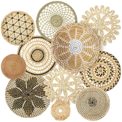 Tatuo 11 Pcs Boho Wall Basket Decor Bulrush Woven Wall Hanging Art Round Farmhouse Rustic Handmade Wicker for Summer Home, Bedroom, Living Room, Kitchen Decorations, Multi Sizes(Vivid)