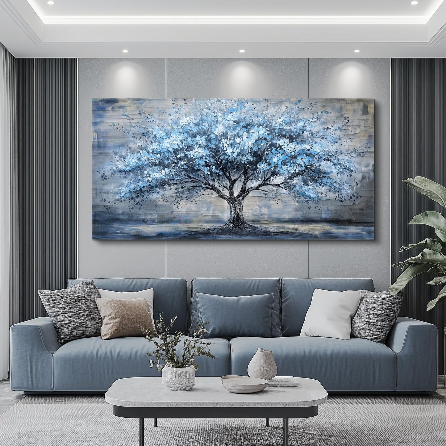FUHAIHUA Canvas Wall Art for Living Room Wall Decor for Bedroom Office Modern Hotel Wall Decorations Blue Tree Landscape Paintings Abstract Pictures Artwork Room Aesthetic Home Decor 20x40 in