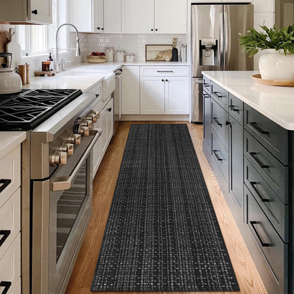 Nailttos Hallway Runner Rug 2'x 8', Woven Cotton Black Bathroom Rug, Reversible Woven Washable Rug Indoor Outdoor Rug Carpet for Kitchen Bathroom Laundry Room Home Decor