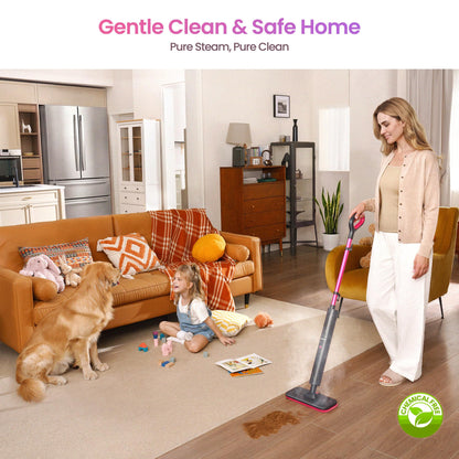 Schenley Steam Mop Cleaner Powerful - 15s Fast Heat-Up, Chemical-Free for Hardwood/Tile/Laminate & Floors/Walls, Washable Pads, 3 Modes for Carpet, Lightweight, Self-Standing, Sleek Design