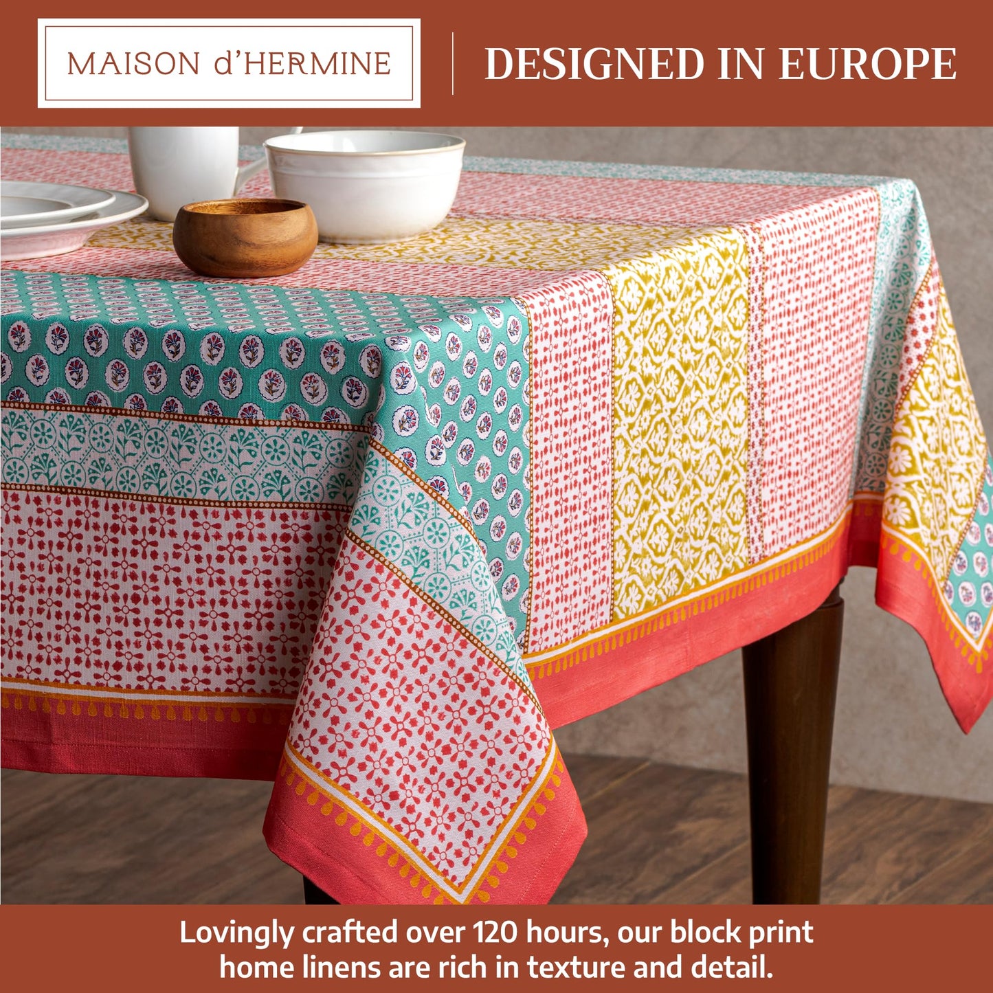 Maison d' Hermine Table Cloth Square Table 100% Cotton 54 x 54 Inches Tablecloth Reusable Decorative for Dining Kitchen Room Farmhouse Home Gifts for Mothers Day Spring Summer - Provence