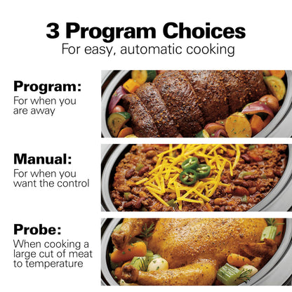Hamilton Beach Portable 6 Quart Set & Forget Digital Programmable Slow Cooker with Lid Lock, Temperature Probe, Dishwasher Safe Crock & Lid, Stainless Steel (33969A)