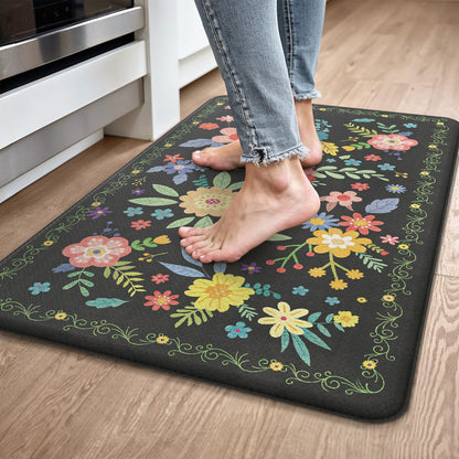 GENIMO Kitchen Mats for Floor 2PCS, Cushioned Kitchen Rugs Non Slip Washable, Farmhouse Anti Fatigue Mat Waterproof, Comfort Standing Mat Rug for Laundry, Office, Home, Sink, 23.6"x71"+20"x32", Black