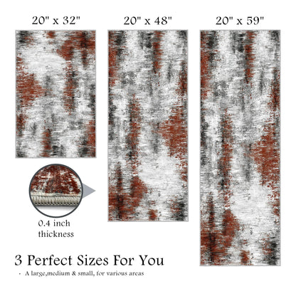 Tritard Upgrade Non Slip Kitchen Rugs Sets of 3 Washable Kitchen Mats for Floor Abstract Kitchen Runner Rug Soft Floor Mat Set Kitchen Carpet Rugs for Hallway, Laundry, Entryway, Office, Rust Red