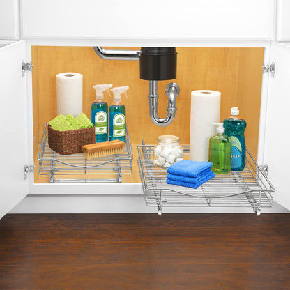 LYNK PROFESSIONAL® Pull Out Cabinet Organizer, 14" x 21" Slide Out Cabinet Organizer Pull Out Drawer – Pull Out Shelves for Kitchen Cabinets – Under Sink Organizers - Lifetime Ltd. Warranty, Chrome