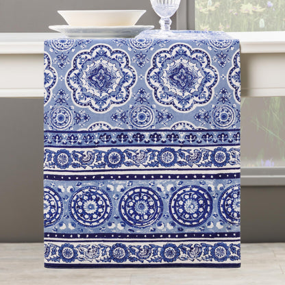 Maison d' Hermine Table Runner 100% Cotton Double Layer Table Runners 108 inches Long Decorative for Home Kitchen Dining Party Gifts for Mothers Day Spring Summer (Melodie Bleue )